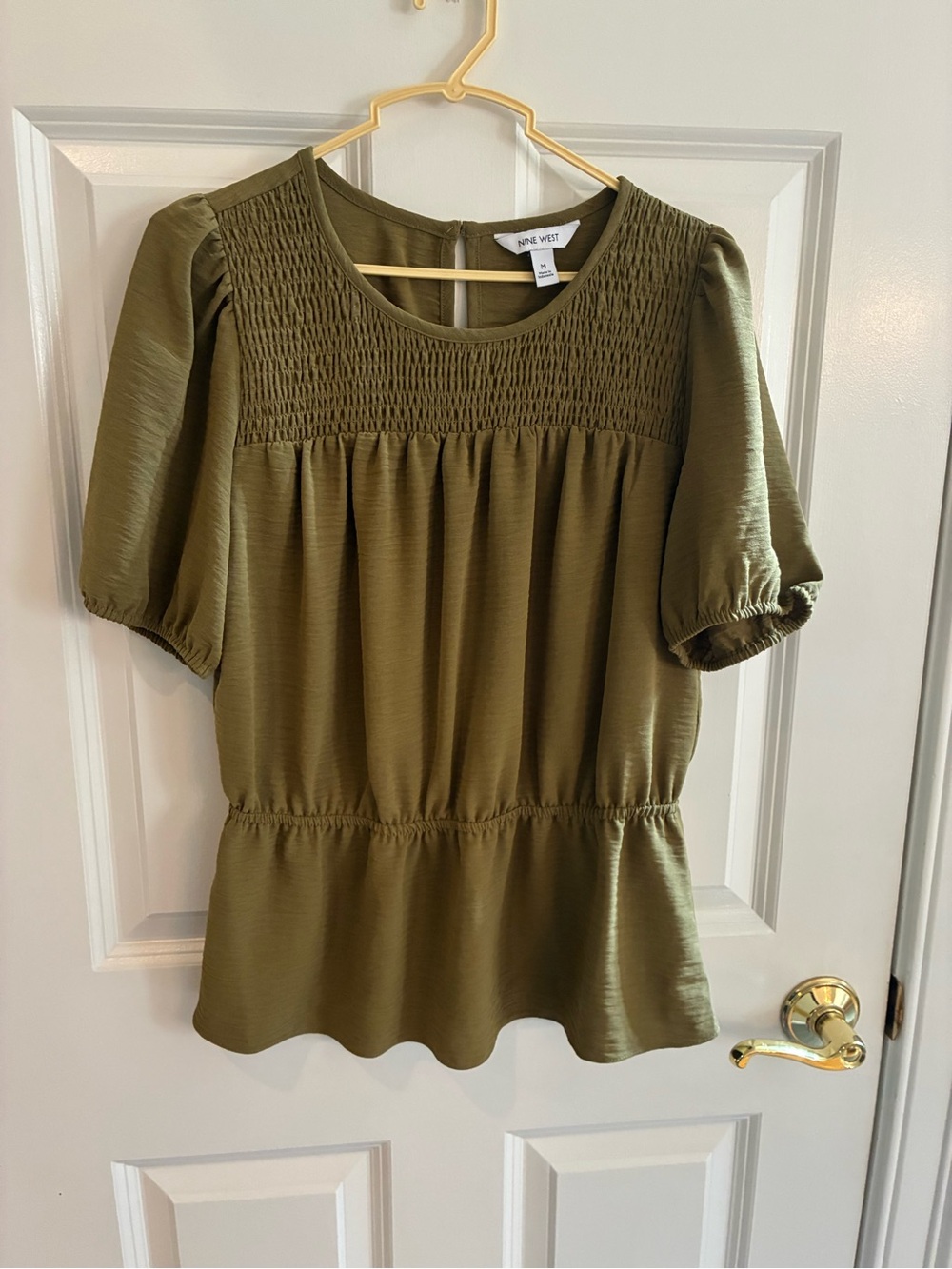 Olive Smocked Peplum Blouse